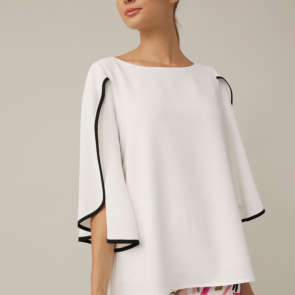 Joseph Ribkoff White Split Sleeve Bell Sleeve Blouse